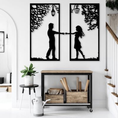 "Together Forever Couple MDF Wood Art 2-Piece Set for Bedroom Wall Decoration".