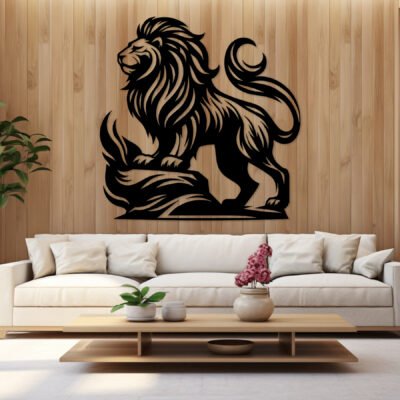 "Regal Lion MDF Wall Decor Premium Wooden Lion Art for Home Office".
