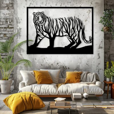 "Tiger Wall Art with Branch & Root Design for Home Decor"