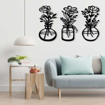 Sale "Floral Trio MDF Wall Art Set Elegant Wooden Flower Decor for Modern Bedroom".